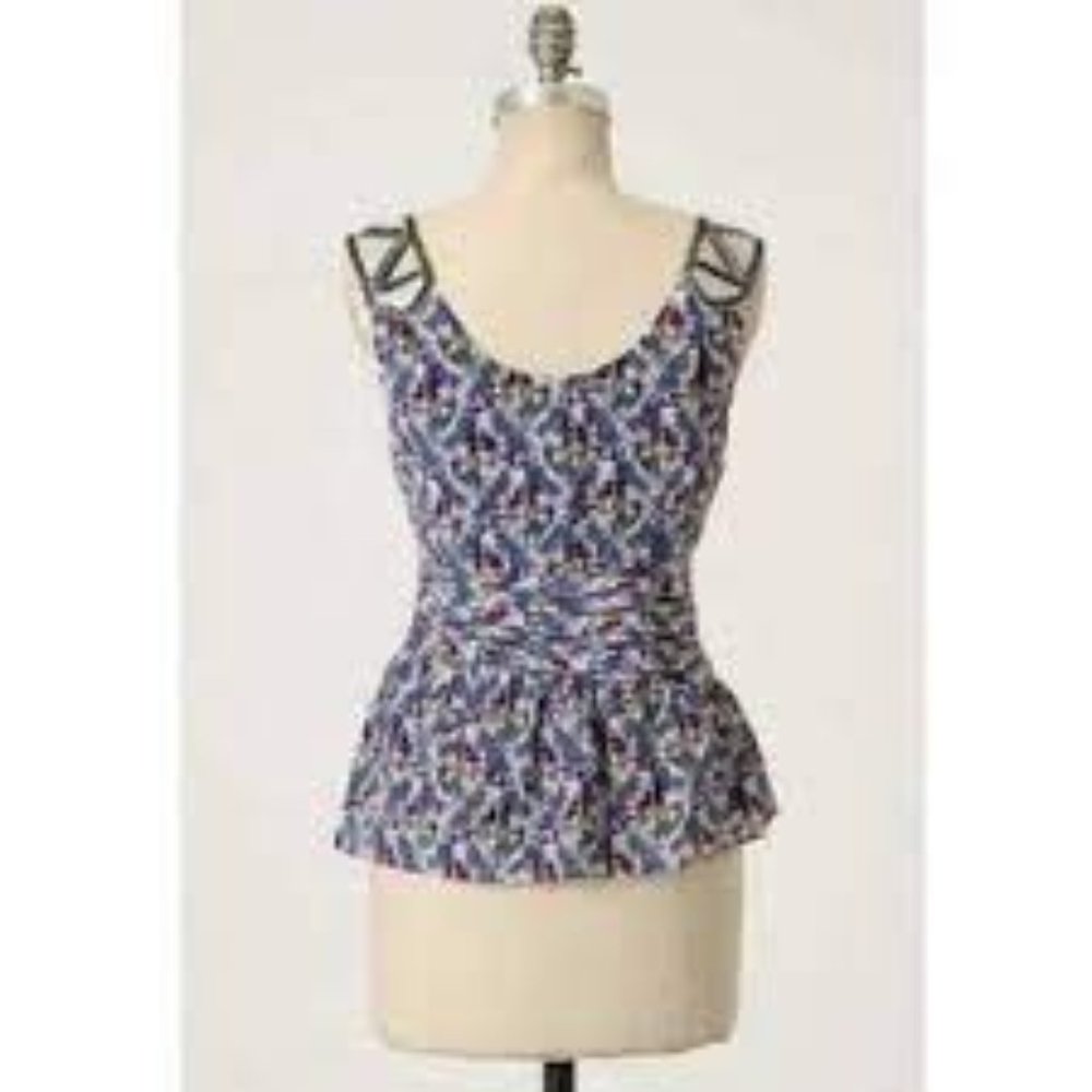 Anthropologie Edme & Esyllte "Vittorio Epaulette" Blue Silk Peplum Tank